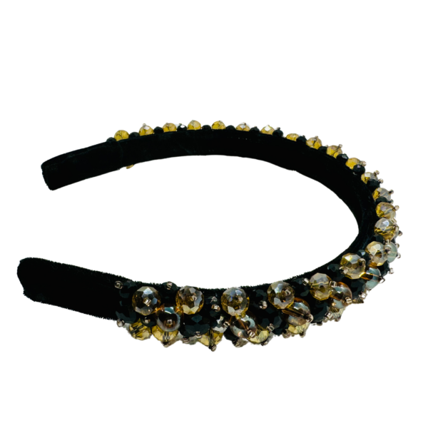 Black and Golden Crown Crystal Beaded Hairband Hair Accessories