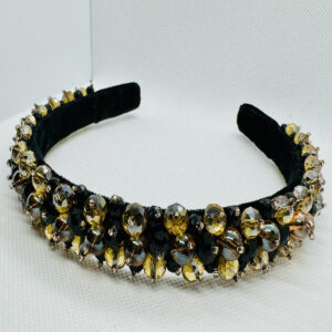 Black and Golden Crown Crystal Beaded Hairband Hair Accessories