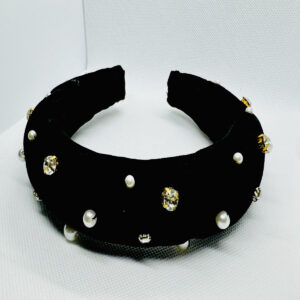 Black and White Crystal-Pearl Hairband Beaded Hair Accessories