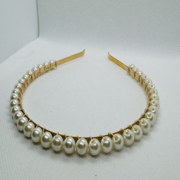 White Pearl Beaded Golden Basic Hairband Hair Accessories